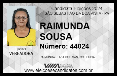 Candidato RAIMUNDA SOUSA 2024 - SÃO SEBASTIÃO DA BOA VISTA - Eleições