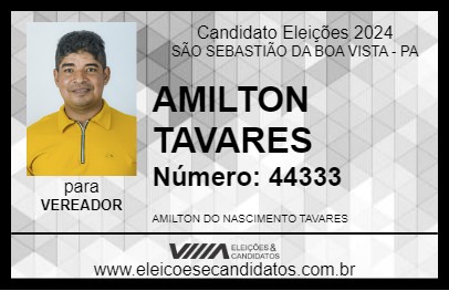 Candidato AMILTON TAVARES 2024 - SÃO SEBASTIÃO DA BOA VISTA - Eleições