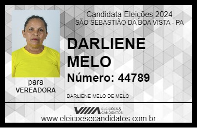 Candidato DARLIENE MELO 2024 - SÃO SEBASTIÃO DA BOA VISTA - Eleições