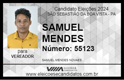 Candidato SAMUEL MENDES 2024 - SÃO SEBASTIÃO DA BOA VISTA - Eleições