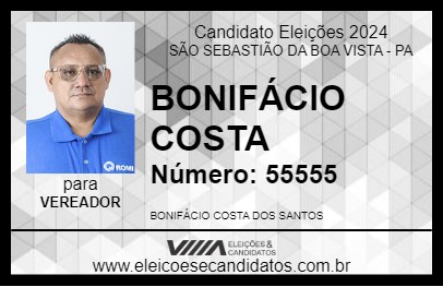 Candidato BONIFÁCIO COSTA 2024 - SÃO SEBASTIÃO DA BOA VISTA - Eleições