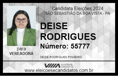 Candidato DEISE RODRIGUES 2024 - SÃO SEBASTIÃO DA BOA VISTA - Eleições