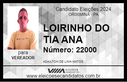 Candidato LOIRINHO DO TIA ANA 2024 - ORIXIMINÁ - Eleições