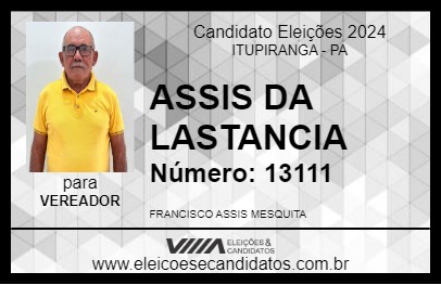 Candidato ASSIS DA LASTANCIA 2024 - ITUPIRANGA - Eleições