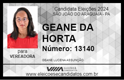 Candidato GEANE DA HORTA 2024 - SÃO JOÃO DO ARAGUAIA - Eleições