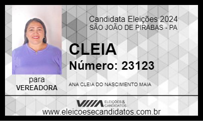 Candidato CLEIA MAIA 2024 - SÃO JOÃO DE PIRABAS - Eleições