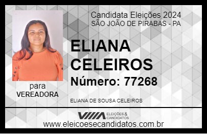 Candidato ELIANA CELEIROS 2024 - SÃO JOÃO DE PIRABAS - Eleições