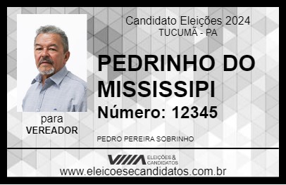 Candidato PEDRINHO DO MISSISSIPI 2024 - TUCUMÃ - Eleições