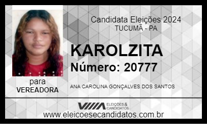 Candidato KAROLZITA 2024 - TUCUMÃ - Eleições