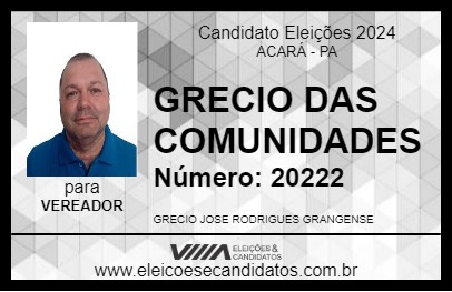 Candidato GRECIO DAS COMUNIDADES 2024 - ACARÁ - Eleições