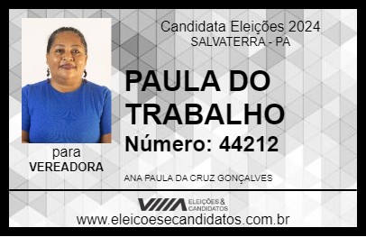 Candidato PAULA DO TRABALHO 2024 - SALVATERRA - Eleições