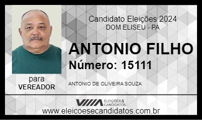 Candidato ANTONIO FILHO 2024 - DOM ELISEU - Eleições