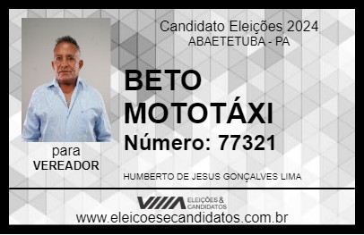 Candidato BETO MOTOTÁXI 2024 - ABAETETUBA - Eleições