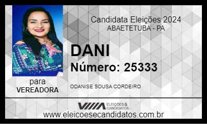 Candidato DANI 2024 - ABAETETUBA - Eleições