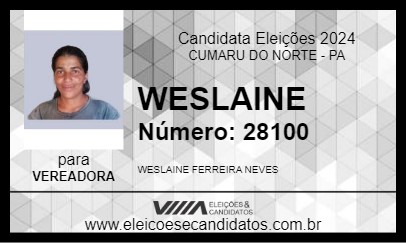 Candidato WESLAINE 2024 - CUMARU DO NORTE - Eleições