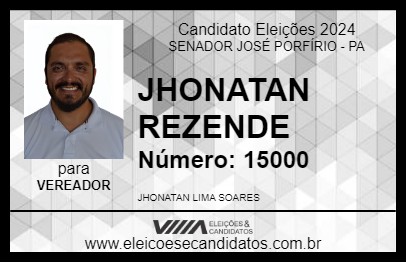 Candidato JHONATAN REZENDE 2024 - SENADOR JOSÉ PORFÍRIO - Eleições