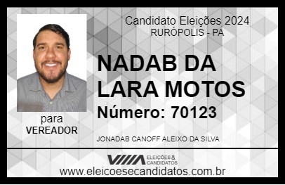 Candidato NADAB DA LARA MOTOS 2024 - RURÓPOLIS - Eleições