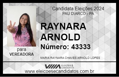 Candidato RAYNARA ARNOLD 2024 - PAU D\ARCO - Eleições