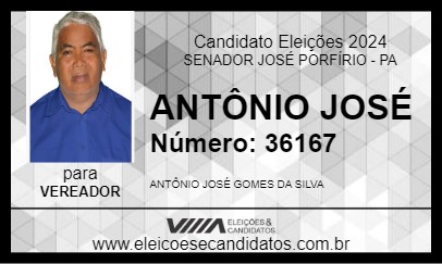 Candidato ANTÔNIO JOSÉ 2024 - SENADOR JOSÉ PORFÍRIO - Eleições