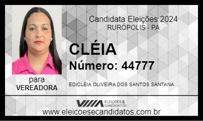 Candidato CLÉIA SANTANA 2024 - RURÓPOLIS - Eleições