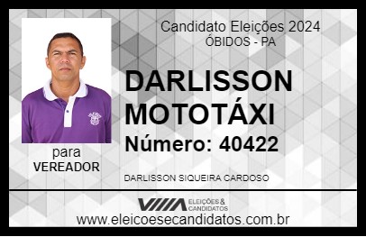 Candidato DARLISSON MOTOTÁXI 2024 - ÓBIDOS - Eleições