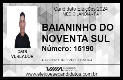 Candidato BAIANINHO DO NOVENTA SUL 2024 - MEDICILÂNDIA - Eleições