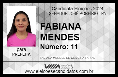 Candidato FABIANA MENDES 2024 - SENADOR JOSÉ PORFÍRIO - Eleições