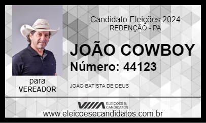 Candidato JOÃO COWBOY 2024 - REDENÇÃO - Eleições