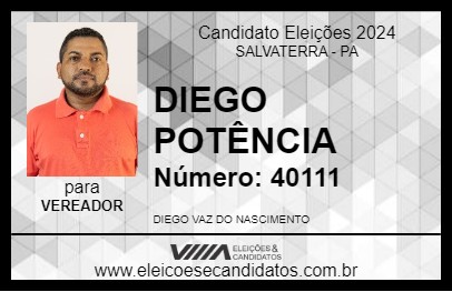 Candidato DIEGO POTÊNCIA 2024 - SALVATERRA - Eleições