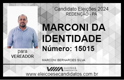 Candidato MARCONI DA IDENTIDADE 2024 - REDENÇÃO - Eleições