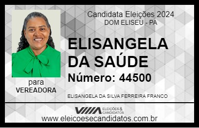 Candidato ELISANGELA DA SAÚDE 2024 - DOM ELISEU - Eleições