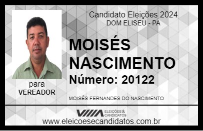 Candidato MOISÉS NASCIMENTO 2024 - DOM ELISEU - Eleições