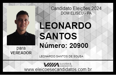 Candidato LEONARDO SANTOS 2024 - DOM ELISEU - Eleições