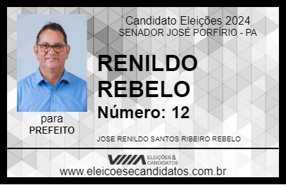 Candidato RENILDO REBELO 2024 - SENADOR JOSÉ PORFÍRIO - Eleições