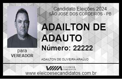 Candidato ADAILTON DE ADAUTO 2024 - SÃO JOSÉ DOS CORDEIROS - Eleições