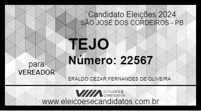 Candidato TEJO 2024 - SÃO JOSÉ DOS CORDEIROS - Eleições