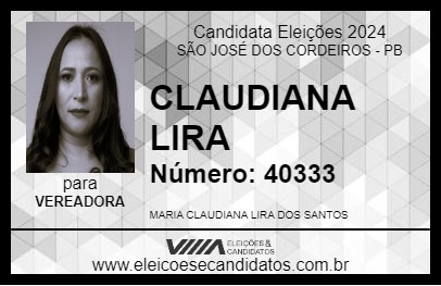 Candidato CLAUDIANA LIRA 2024 - SÃO JOSÉ DOS CORDEIROS - Eleições