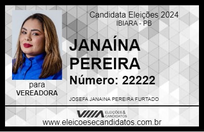 Candidato JANAÍNA PEREIRA 2024 - IBIARA - Eleições