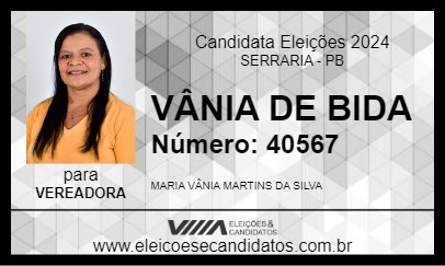 Candidato VÂNIA DE BIDA 2024 - SERRARIA - Eleições