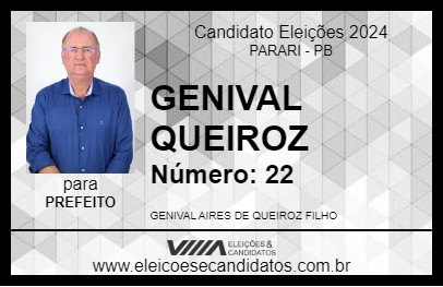 Candidato GENIVAL QUEIROZ 2024 - PARARI - Eleições