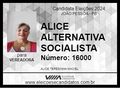 Candidato ALICE ALTERNATIVA SOCIALISTA 2024 - JOÃO PESSOA - Eleições