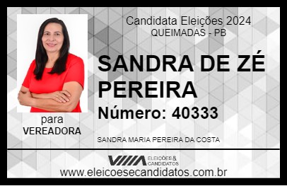 Candidato SANDRA DE ZÉ PEREIRA 2024 - QUEIMADAS - Eleições