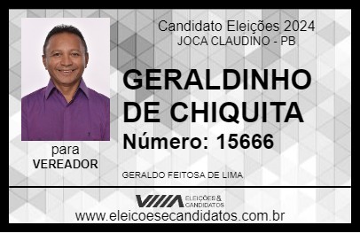 Candidato GERALDINHO DE CHIQUITA 2024 - JOCA CLAUDINO - Eleições