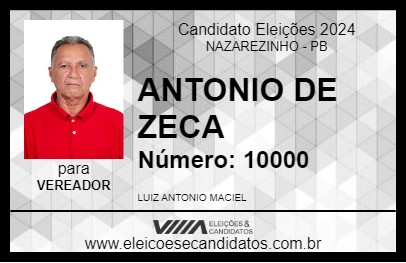 Candidato ANTONIO DE ZECA 2024 - NAZAREZINHO - Eleições