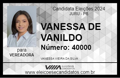 Candidato VANESSA DE VANILDO 2024 - JURU - Eleições