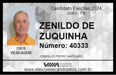 Candidato ZENILDO DE ZUQUINHA 2024 - JURU - Eleições