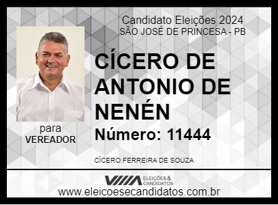 Candidato CÍCERO DE ANTONIO DE NENÉN 2024 - SÃO JOSÉ DE PRINCESA - Eleições