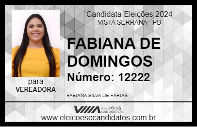 Candidato FABIANA DE DOMINGOS 2024 - VISTA SERRANA - Eleições