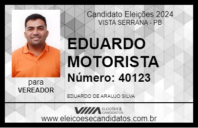 Candidato EDUARDO MOTORISTA 2024 - VISTA SERRANA - Eleições