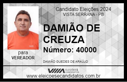 Candidato DAMIÃO DE CREUZA 2024 - VISTA SERRANA - Eleições